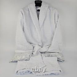 Versace Baroque And Greca Print White/Silver Long Unisex Bathrobe New