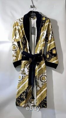 Versace Baroque Bathrobe For Men Plush 100% Cotton Black/White NWT