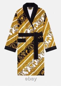Versace Baroque Bathrobe For Men Plush 100% Cotton Black/White NWT