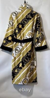 Versace Baroque Bathrobe For Men Plush 100% Cotton Black/White NWT