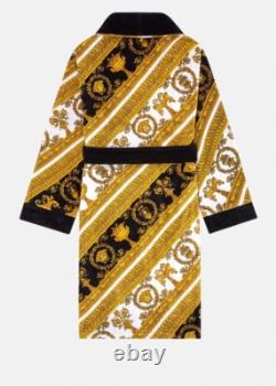 Versace Baroque Bathrobe For Men Plush 100% Cotton Black/White NWT