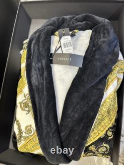 Versace Baroque Bathrobe For Men Plush 100% Cotton Black/White NWT