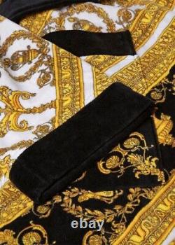 Versace Baroque Bathrobe For Men Plush 100% Cotton Black/White NWT