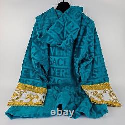 Versace Baroque Greca Print Blue Short Unisex Bathrobe New