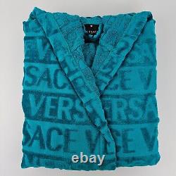 Versace Baroque Greca Print Blue Short Unisex Bathrobe New