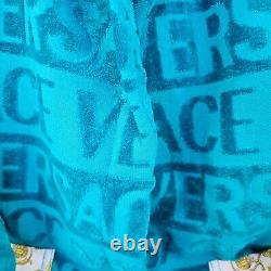 Versace Baroque Greca Print Blue Short Unisex Bathrobe New