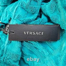 Versace Baroque Greca Print Blue Short Unisex Bathrobe New