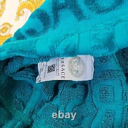 Versace Baroque Greca Print Blue Short Unisex Bathrobe New