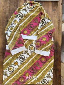 Versace Baroque Medusa Head Unisex Bathrobe Pink/Gold Size Large BNWT