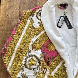 Versace Baroque Medusa Head Unisex Bathrobe Pink/Gold Size Large BNWT