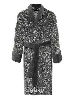 Versace Baroque Print Anthracite Long Unisex Bathrobe New