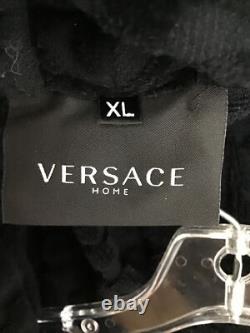 Versace Bathrobe Wolfe Black Crushed Terry Pattern With Tie Gold Medusa Print XL