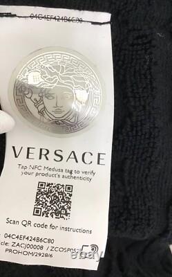 Versace Bathrobe Wolfe Black Crushed Terry Pattern With Tie Gold Medusa Print XL
