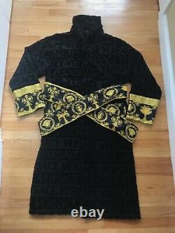 Versace Black and Gold Baroque Print Bathrobe Medium