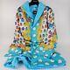 Versace Butterflies Baroque Azur Blue/Multicolor Unisex Long Bathrobe New