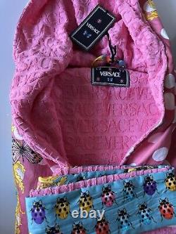 Versace Butterfly Short Cotton Terry Bath Robe Large 1011459 Italy NWT $1300