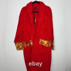 Versace Cotton Logo Bathrobe Red Gold Men's Size Large