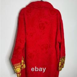 Versace Cotton Logo Bathrobe Red Gold Men's Size Large