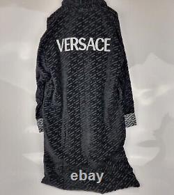 Versace Greca Print Black Bathrobe New