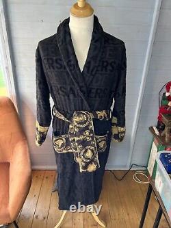 Versace Home Black Cotton Towelling Baroque Dressing Gown Bathrobe Medium M Belt