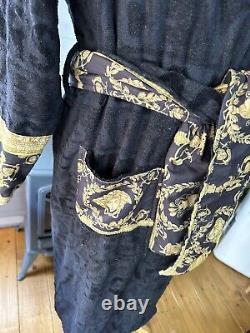 Versace Home Black Cotton Towelling Baroque Dressing Gown Bathrobe Medium M Belt