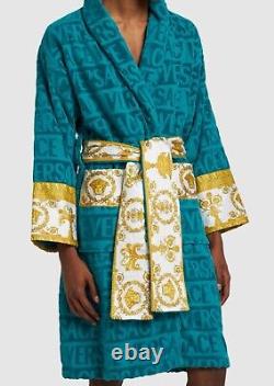 Versace I Heart Baroque Cotton Bathrobe Capri Blue Unisex Size XL Authentic