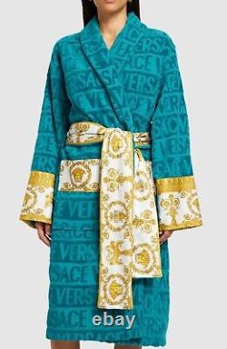 Versace I Heart Baroque Cotton Bathrobe Capri Blue Unisex Size XL Authentic