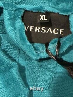 Versace I Heart Baroque Cotton Bathrobe Capri Blue Unisex Size XL Authentic