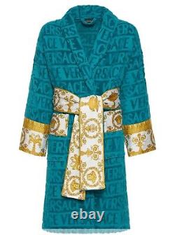 Versace I Heart Baroque Cotton Bathrobe Capri Blue Unisex Size XXL Authentic