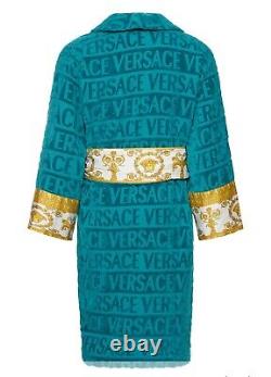 Versace I Heart Baroque Cotton Bathrobe Capri Blue Unisex Size XXL Authentic
