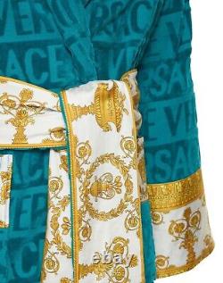 Versace I Heart Baroque Cotton Bathrobe Capri Blue Unisex Size XXL Authentic