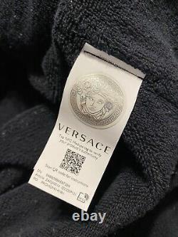 Versace La Greca Embroidered Sequence Silk Bathrobe In Khaki Size Medium