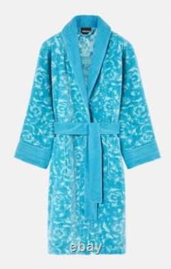 Versace Medusa Cotton/Cashmere Barocco Bath Robe Azure M ZACJ00008 IT NWT $2599