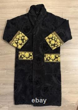 Versace Mens Baroque Bathrobe Size Medium Black Terry Bath NO BELT