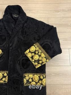 Versace Mens Baroque Bathrobe Size Medium Black Terry Bath NO BELT