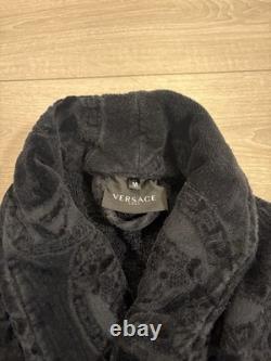 Versace Mens Baroque Bathrobe Size Medium Black Terry Bath NO BELT