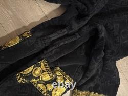 Versace Mens Baroque Bathrobe Size Medium Black Terry Bath NO BELT