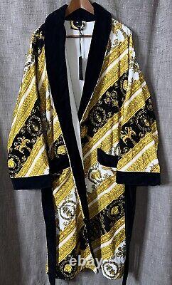 Versace Mens White Gold Black Baroque Print Bathrobe Size XXL
