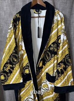 Versace Mens White Gold Black Baroque Print Bathrobe Size XXL
