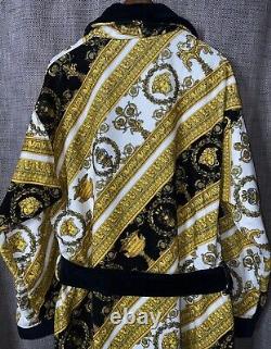 Versace Mens White Gold Black Baroque Print Bathrobe Size XXL