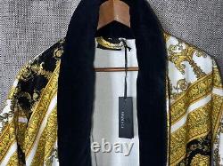 Versace Mens White Gold Black Baroque Print Bathrobe Size XXL