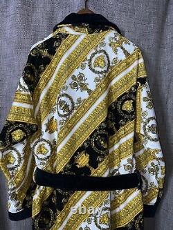 Versace Mens White Gold Black Baroque Print Bathrobe Size XXL