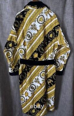 Versace Mens White Gold Black Baroque Print Bathrobe Size XXL