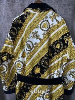 Versace Mens White Gold Black Baroque Print Bathrobe Size XXL
