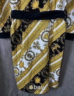 Versace Mens White Gold Black Baroque Print Bathrobe Size XXL