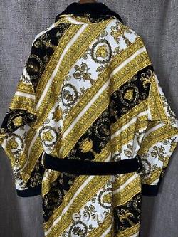 Versace Mens White Gold Black Baroque Print Bathrobe Size XXL