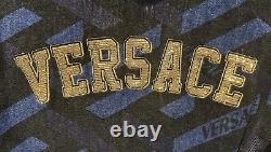 Versace Monogram Long Cotton Bathrobe Blue & Black Size L Authentic