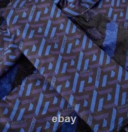 Versace Monogram Long Cotton Bathrobe Blue & Black Size L Authentic