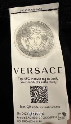 Versace Monogram Long Cotton Bathrobe Blue & Black Size L Authentic