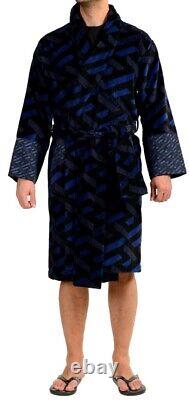 Versace Monogram Long Cotton Bathrobe Blue & Black Size L Authentic